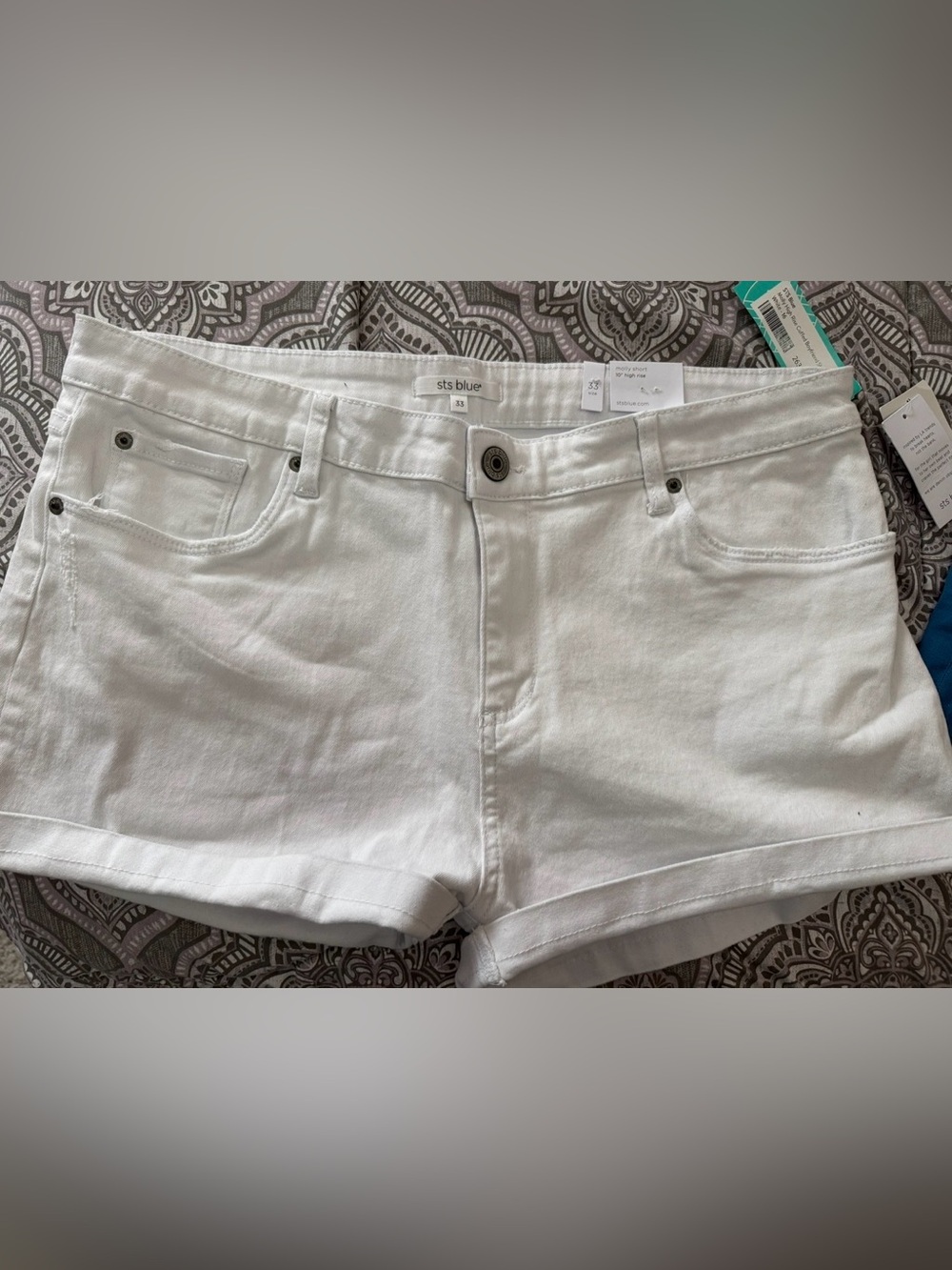 STS Blue White Cotton Blend Denim Shorts Size 33